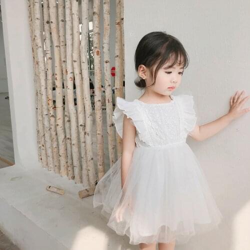 2021 Summer New Arrival Kids Clothing Cotton Solid Color All-match Tops Cute Sweet Party Princess Lace Vest Dress For Baby Girls