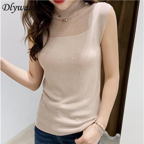 Half High Collar Sexy Tank Tops Women Sleeveless Knitted Vest Female Elasticity Solid Slim Pullover 2021 Summer Solid Bottoming