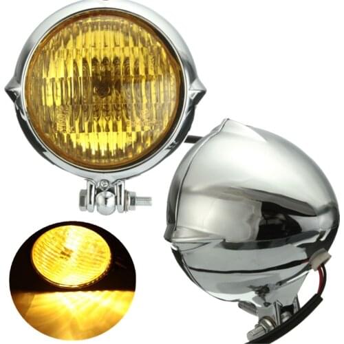 Metal Sheel + Glass Lens Chrome Black Motorcycle 4 inch Yellow Light Lamp Headlight For Harley Bobber Chopper