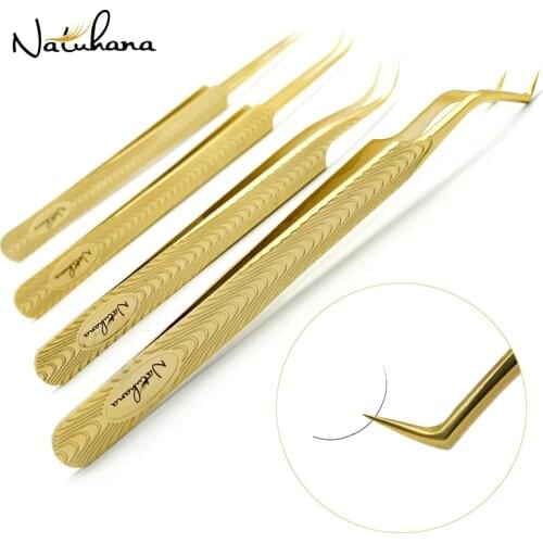 NATUHANA 6A-SA Tweezer 3D/6D Volume Fan Lash Tweezers Premium Stainless Steel anti-static Easy Fan Eyelash Extension Tweezers