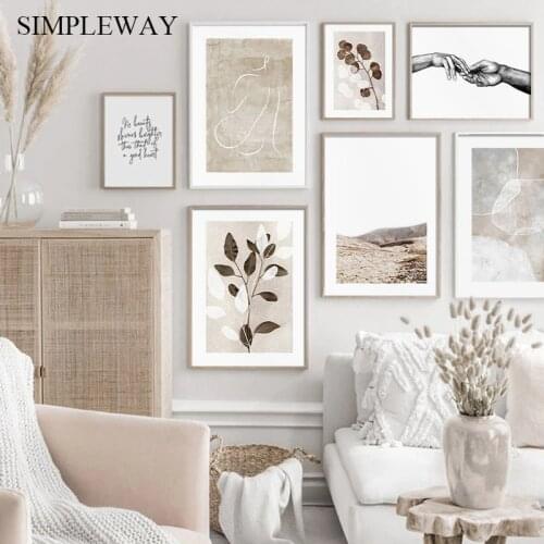 Hand to Hand Vintage Plant Leaf Canvas Abstract Painting Scandinavian Landscape Poster Nordic Art Print Wall Picture Room Decor