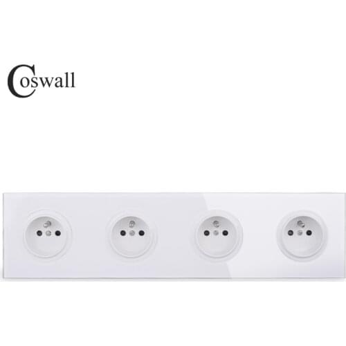 Coswall Crystal Tempered Pure Glass Panel 16A 4 Gang French Standard Wall Power Socket Grounded With Child Protective Lock