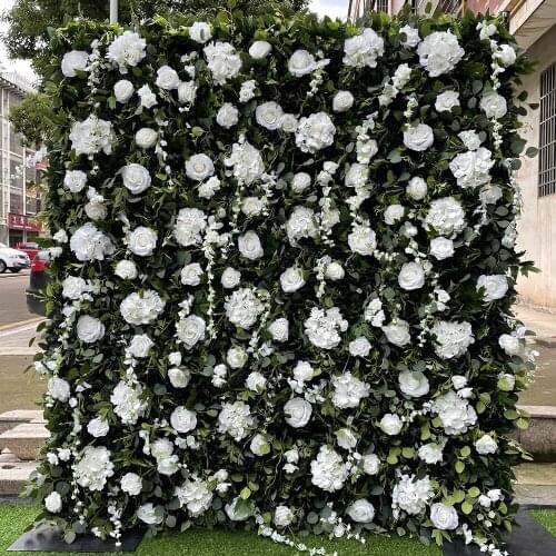 3D Artificial FlowerWall Panels Used Hanging Green Plants Ivory Rose Wedding Backdrop Home Decor DIY