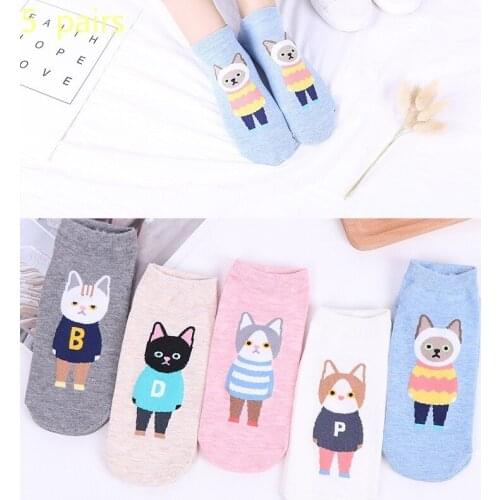 5 Pairs of Cute Cartoon Animal Pattern Ankle Socks for Women Fun Totoro Pattern Socks Chaussette Kawaii Women Fashion Socks