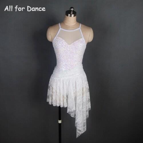 New Arrival White Sequin Lace And White Lace Bodice Halter Neck Dress Ballet Dance Adult Stage Costume Lyrica Dance Skirt