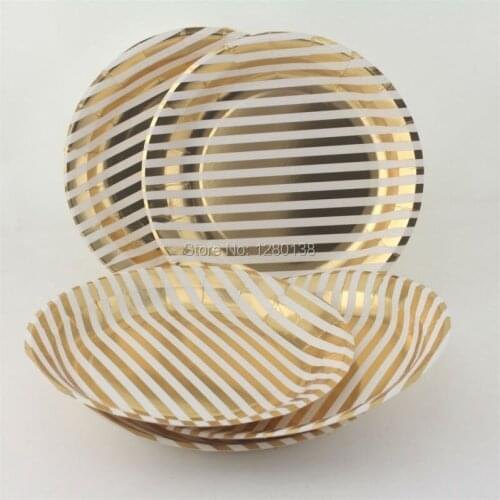 24sets Disposable Wedding Tableware Supplies Paper Plates Paper Cups Glitter Rose Gold/Gold Theme Petite Party Studio Decor