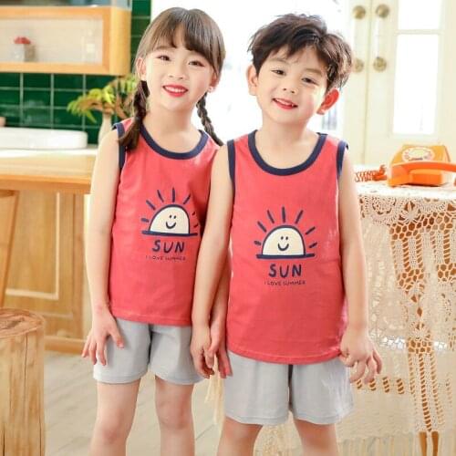 NEW Summer Baby Boys Girls Cartoon Vest Tops Shorts Pants Set Clothes Kids Cute Cotton 2PCS Children Pajamas Girls Clothing Sets