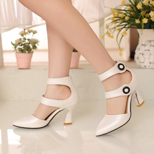 Zapatos De Mujer 2021 Sexy High Heels Pointed Pumps Comfort Women Shoes Block Heels Velcro Buckle Female Sandals Size31-43 921-6