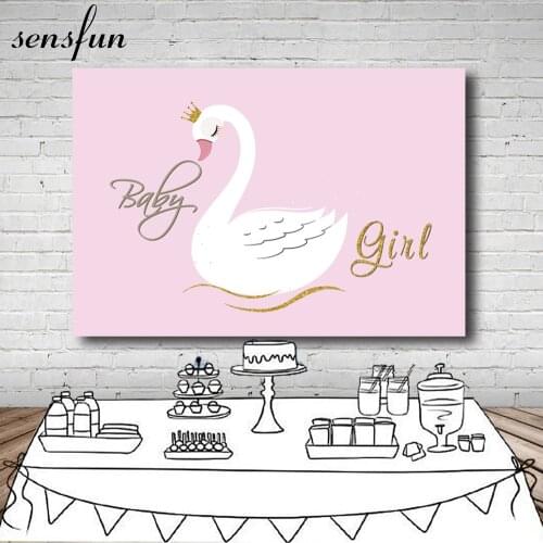 Sensfun Pink Swan Birthday Party Backdrops For Photo Studio Baby Shower Newborn Girls Photography Bacakgrounds Custom