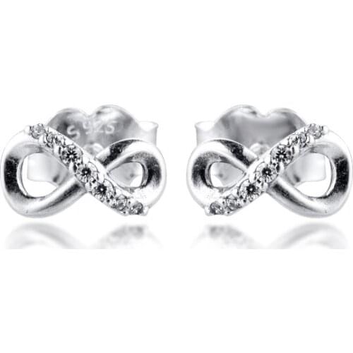 Sparkling Infinity Stud Earrings for Women Genuine 925 Sterling Silver Earrings Party Wedding Jewelry brincos kolczyki