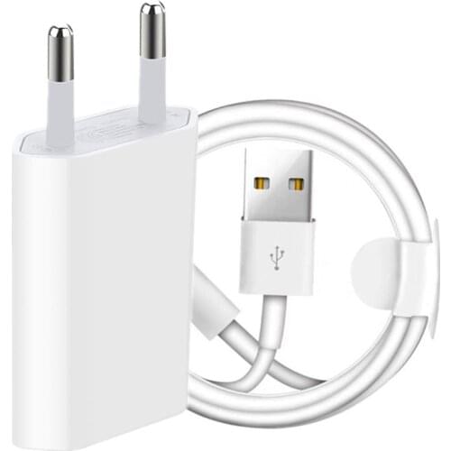 EU Wall USB Charger 1M Charging Cable for iPhone 5 5S SE 6 6S PLUS 7 8 X XR XS Max 11 12 Pro Max USB power adapter Data Cables