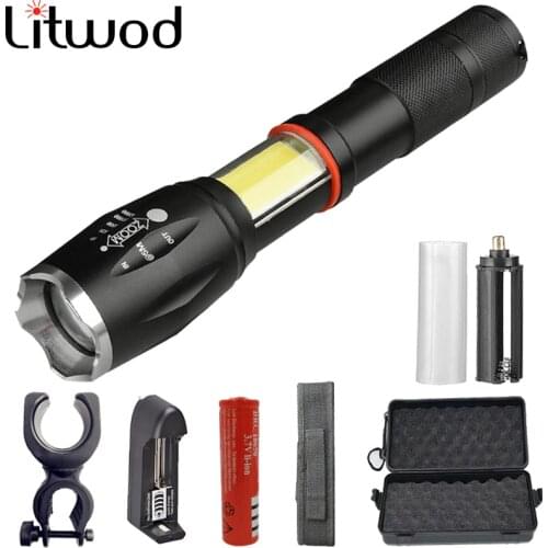 Litwod Z201005A Led flashlight 8000LM XML L2 Powerful torch hidden COB Camping light linterna for bicycle Riding 18650 Battery