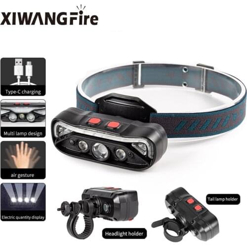 LED Headlamp Rechargeable L2+T6 Strong Headlight Induction Headlight Bicycle Light Flashlight torch camping Lantern 9 modes