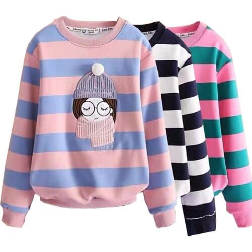 Teens Girls Sweatshirts 2021 New Thicken Stripe All-match Hoodie for Kids Tops Casual Childrens Clothing Girls T-shirt 10 12 Y
