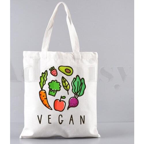Vegan Graphic Gift For Vegan Friends Kawaii Handbags Shoulder Bags Casual Shopping Girls Handbag Women Elegant Canvas Bag