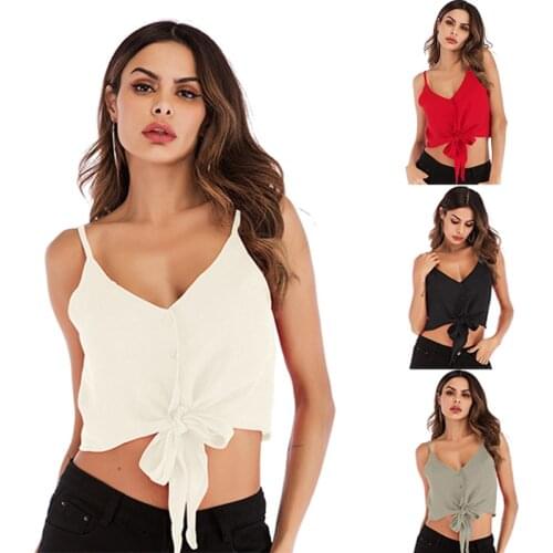 Witbuy Women Sexy Chiffon Tank Top Solid Crop Tops Summer Bandage Super-Short Backless Camisole Casual Female Sleeveless Top