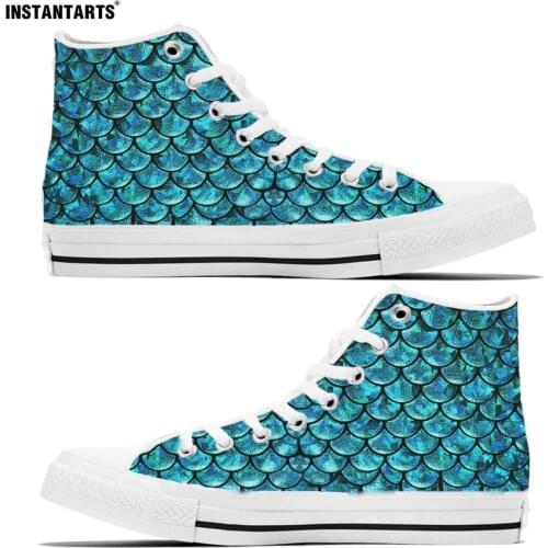 INSTANTARTS Spring Fashion Sneakers Woman Majestic Mermaids Print High Top Women Vulcanize Shoes Autumn Canvas Shoes for Ladies
