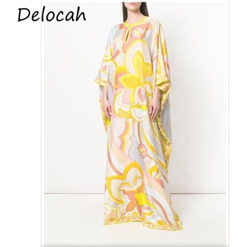 Delocah Women Summer Fashion Runway Holiday Maxi Dress Batwing Sleeve Floral Print Loose Ladies Robe Long Dresses 2021