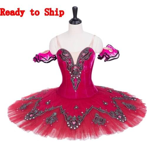 Women Adult Professional Ballet Tutu Pink Black Ballerina Performance Competition Ballet Pancake Platter Tutu Costume Dress