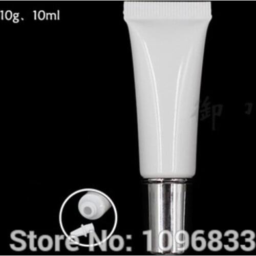 10G 10ML Plastic Soft Bottles White Tube with Silver Cap, Cosmetic Cream Gel Soft Tubes, Medical Cream Packing bottles,100pc/Lot