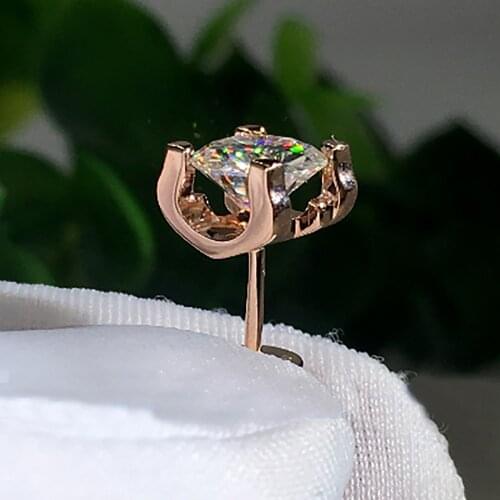 14K Rose Gold 6 Carat Stud Earrings Women Wedding Anniversary Engagement Party Round Moissanite Diamond Elegant Trendy Romantic