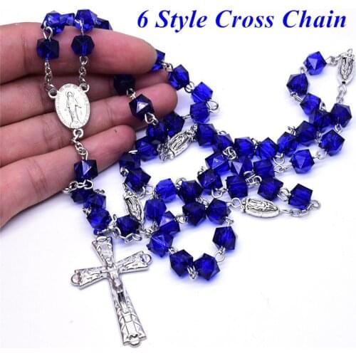 6 New Style Heart-shaped and Square-shaped Beads Cross Pendant Religious Prayer Accessories Jewelrys Necklace Gift Preferred
