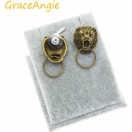 6PCs (3 Pairs ) Alloy Retro Bronze Lion Head Stud Earrings with Ear plugs Retro Unique Design Push-back Unisex Stud Earring