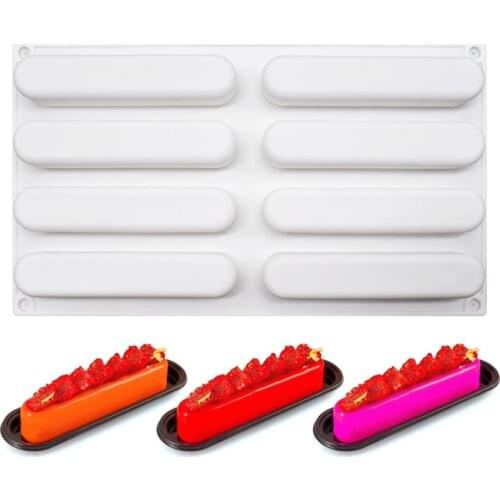 8 Cavity Long Bar Shape Silicone Mousse Cake Mold Bar Jelly Silicone Mold Dessert Mousse Mold Cake Decorating Tools Cake Tools