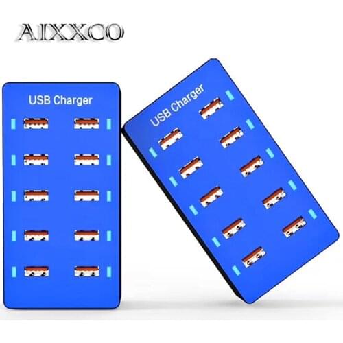 AIXXCO 50W 10-Port Family-Sized Desktop USB Charger Smart USB Ports with Auto Detect Technology