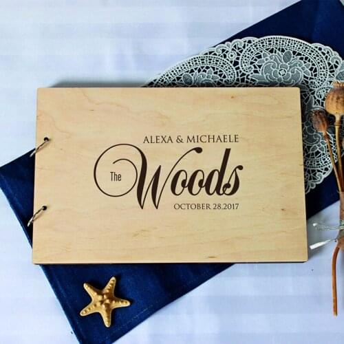 Wooden Personalized Wedding guest book,Custom name and date Wooden Keepsake, rustic engrave wedding guest book