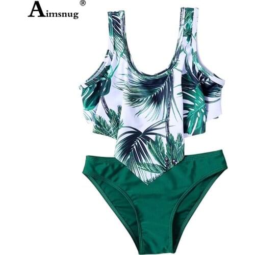 Children Swimsuit Baby Girls Sweet Cute One Piece Swimwear Model Leaf Print Bathing Suits Onesie Bodysuits Kids Clothing 2021