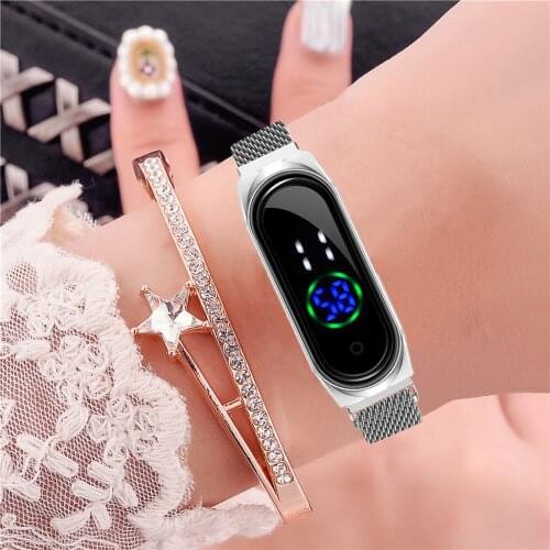 Women Rectangle Touch Screen LED Electronic Watches Mesh Belt Digital Wristwatches Relogio Feminino Reloj Mujer Zegarek Damski