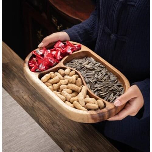 Home Fruit Tray Cake Candy Trays Pan Dried Fruit Plate Tea Coffee Solid Wooden Food Plates Dishes Storage