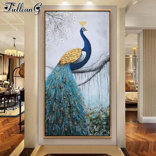 FULLCANG Peacock animals mosaic 5d diy large diamond painting cross stitch kits full drill rhinestone embroidery sale FG0164