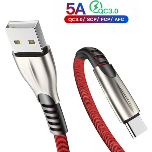 5A 2m USB Type C Cable Fast Charging Mobile Phone USB-C Charger Type-C Data Cord For iPhone 11 X Samsung S20 Xiaomi Redmi Huawei