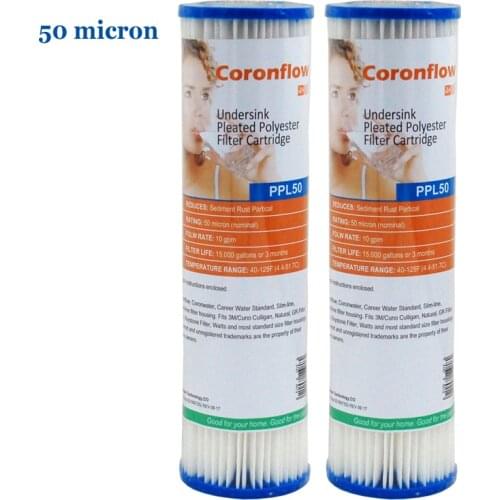 Coronwater 2.5" x 10" Pleated Polyester Water Filter Cartridge High Flow Sediment for Water Filter