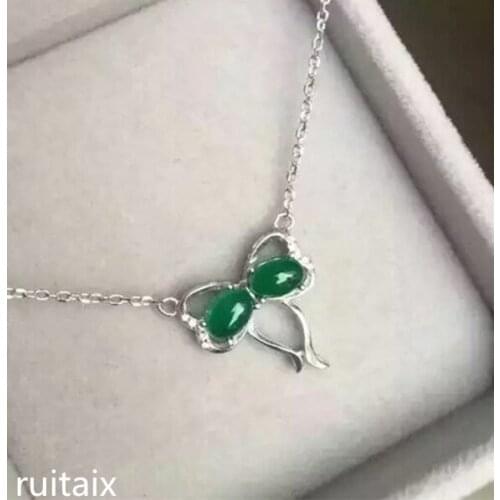 KJJEAXCMY boutique jewels S925 Pure silver natural green jade medulla pendant + necklace inlay curve wildflowers