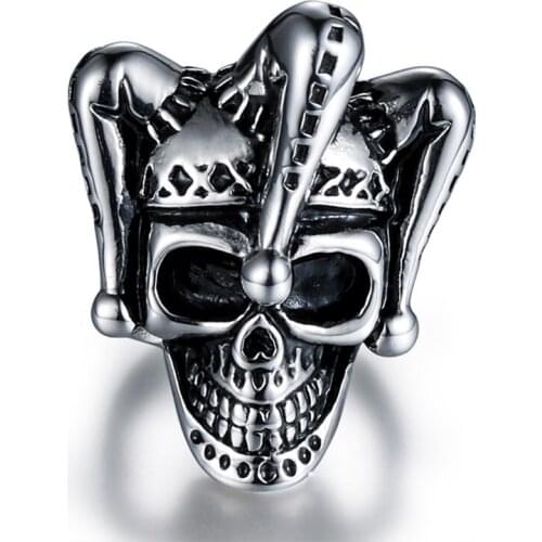 Clown rings men skull ring retro stainless steel big Steampunk gothic men ring gift for male Accessories large wholesale jewelry