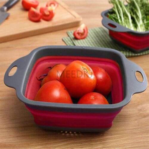 Kitchen storage bag, square drain basket, foldable and telescopic fruit and vegetable basket, filter folding