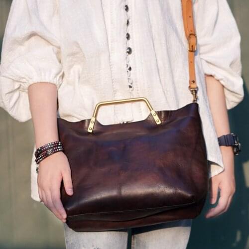 Fashion simple natural real leather ladys mother and child handbag casual daily gathering commuting one-shoulder messenger bag