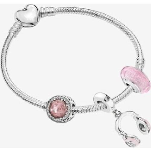 2020 New Exquisite Pink Headphones, Glass Bead Charm Bracelet Set, Sweet Jewellery For Girlfriend Romantic Birthday Gift