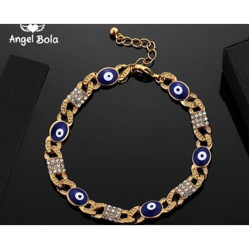 Wholesale Arabic Jewelry Blue Devils Eye Bracelet Great Gifts18K Gold Color Muslim Islamic Charm Bracelets for Women