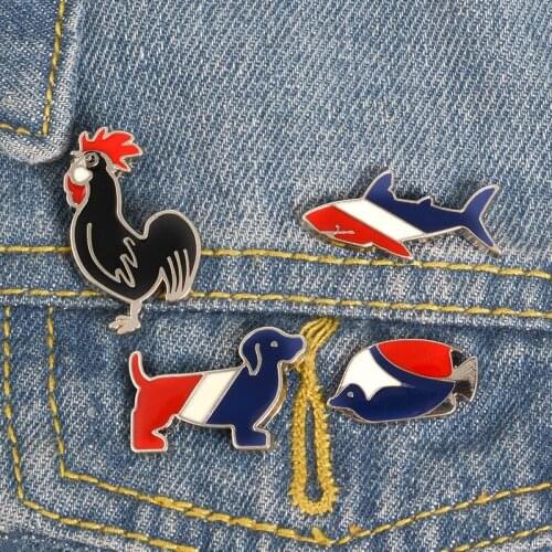 Rooster Dog Shark Tropical fish Enamel Pins Custom Brooches Bag Lapel Pin for Clothes Badge Simple Colors Animal Jewelry Gift