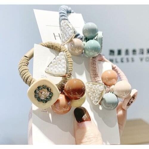 New Korean Dongdaemun Candy Color Round Bead Ball Hair Tie Rubber Band Triangle Pearl Ladies Simple Hair Rope Head Rope
