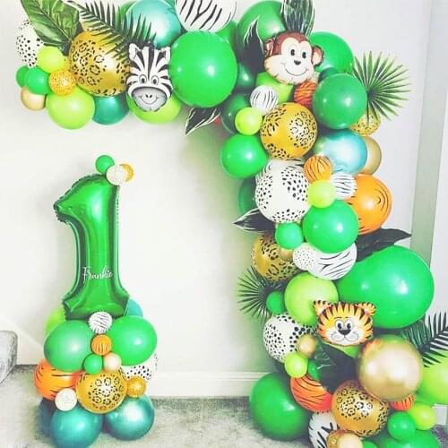 Jungle Safari Party Balloons Set Green Digital Balloon Aniaml Forest Party Deco Kids Birthday Party Decoration Wild One Birthday