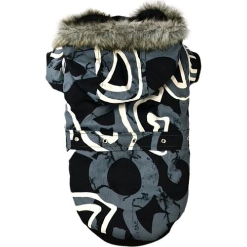 Dogs Warm Fur Collar Jumpsuit Warm Graffiti Print Coat Soft 2-Legged Sleeves Hoodie Jacket With Buttons Dog Hooded Clothing