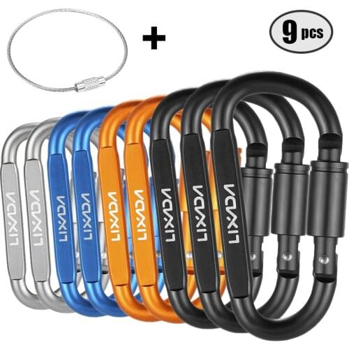 Screw Lock Hanging Hook Buckle Keychain D-ring Locking Carabiner Clip Set with Steel Wire Ring for Outdoor Camping Hiking