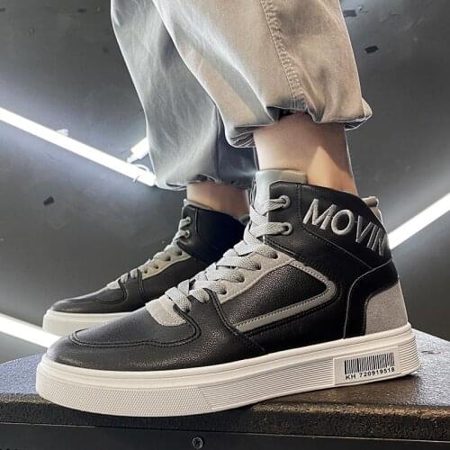 High-top Autumn PU Leather Shoes Mens Sports Sneakers Leather Man Running Man Sport Shoes Men 2021 Black Tennis Original E-1021