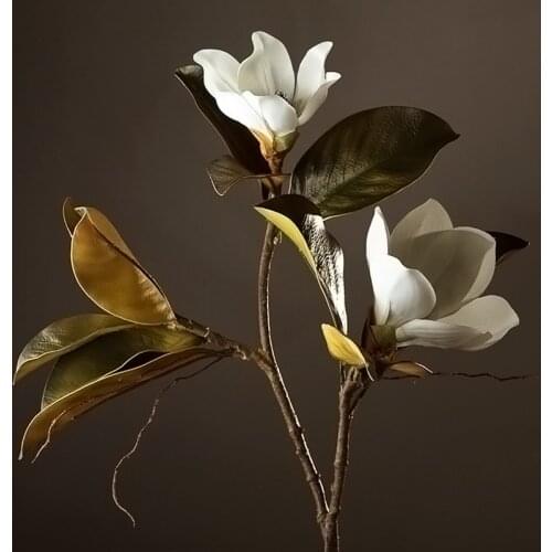 High quality Decorative Artificial Flowers Super Beautiful luxury Fake Magnolia Home Coffee Shop Decor Display Silk Flowers