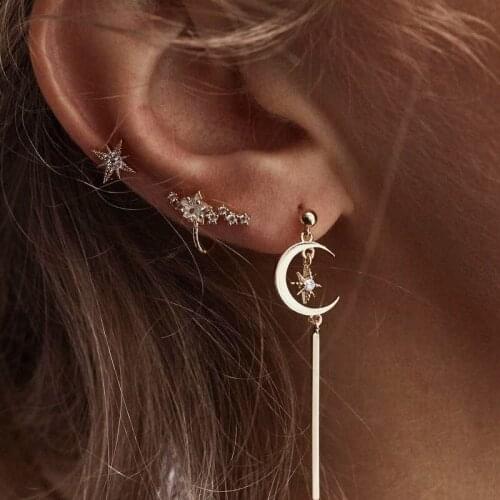 2021 Pentagram Earring for Women Beastars Drop Gold Hoop Tragus Piercing Wholesale Crystal Jewelry Sets Moon Wholesale Stainless